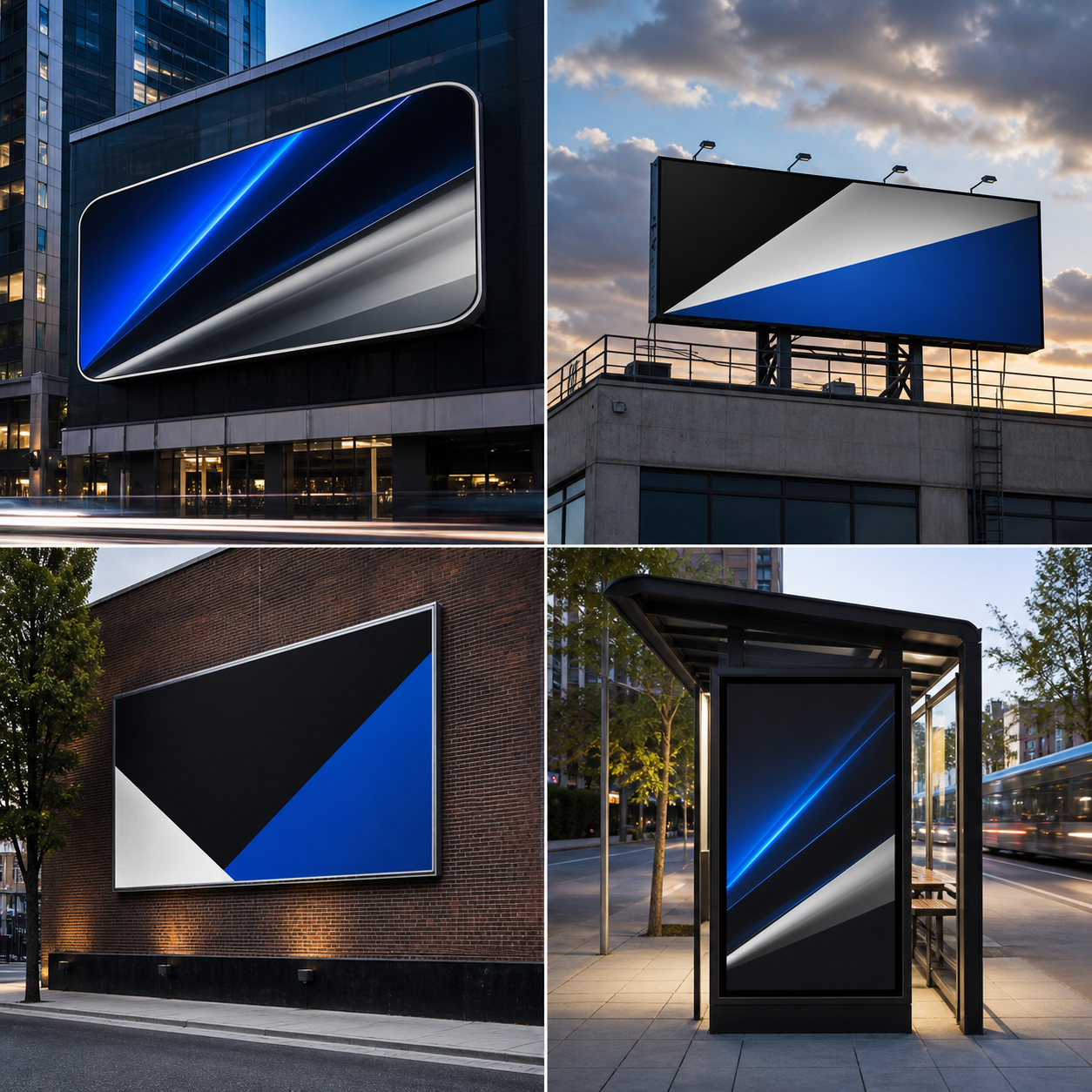 Concept image of a digital billboard mounted on a commercial building facade